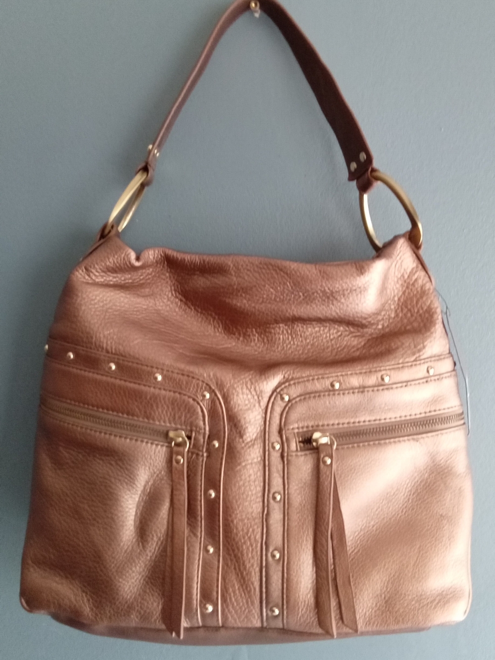 Kenneth Cole Reaction bronze leather shoulder bag with gold hardware